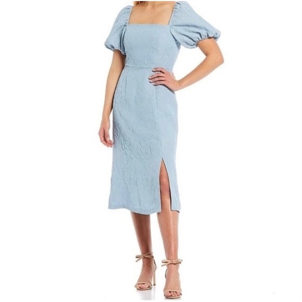 NWT Sachin & Babi Blue Floral Matelasse Puff Sleeve‎ Midi Dress Size 2 Coquette